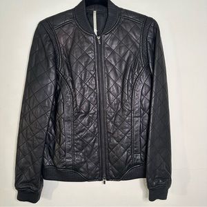 TRUTH & PRIDE Black Lambskin Quilted Leather Moto Biker Bomber Jacket Sz M